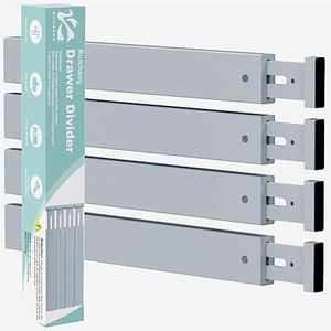 Ruichang Bamboo Kitchen Drawer Divider 4 Pack,17-22" Adjustable Utensil Drawer Organizer for Dresser Bathroom Bedroom,Grey
