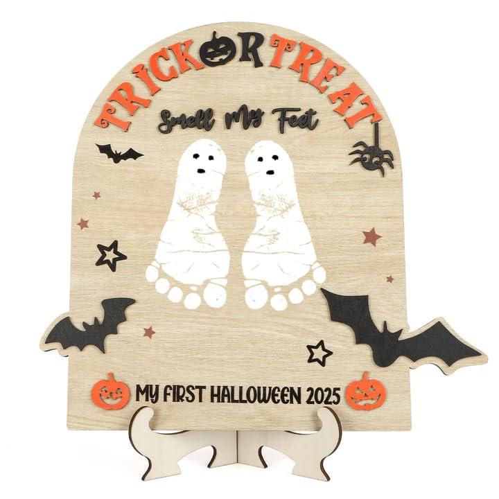 My First Halloween Sign DIY Wooden Art Baby's First Halloween Footprint Kit Nursery Decor and Newborn Photoshoot Prop for Baby Showers (Halloween)