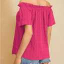 MakeMeChic Women's Summer Off Shoulder Tops Ruffle Short Sleeve Dressy Casual Blouse Top (Pink, M)