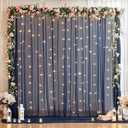 10x10ft Navy Blue Tulle Backdrop Curtain with Lights String for Parites, Sheer Photo Backdrop Curtains with Lights for Wedding Backdrop Ceremony Reception Bridal Shower Baby Shower Birthday Party