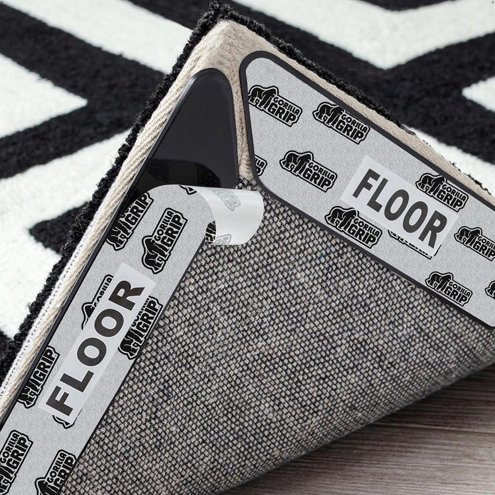 Rug Gripper Pads, 6 pc Reusable Double-Sided Stickers Keep Area Rugs Corners Flat, Grips Hardwood, Tile and Laminate Floors, Renter Friendly, Holds Down Carpet in Place, Home Décor