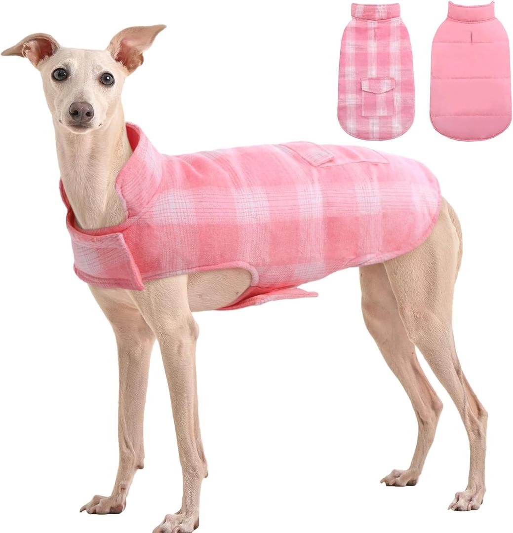 Kuoser Reversible Winter Coat, British Style Jacket for Small Medium Dogs - Warm, Windproof Puppy Cold Weather Vest, Pink M (M (Chest Girth: 17.3-20.9''))