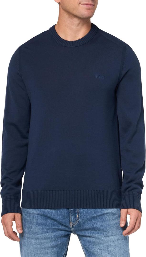 BOSS Men's Small Logo Wool Blend Sweater (X-Large, Blueberry Blue)