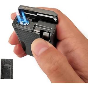 Butane Torch Lighter for Men Refillable Double Blue Jet Flame Big Gas Window Viewable Gift Box (No Gas)