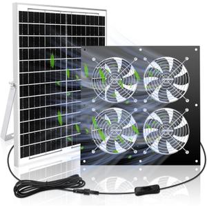 blessny Solar Fan Kit, 25W Solar Panel Powered Fan for Outside Chicken Coop, Greenhouse, with Four 5.5 Inch Bigger Fans for Intake or Exhaust Air, 15 ft Cord, IP67 Waterproof, 3500RPM