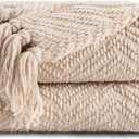 BATTILO HOME Beige Throw Blankets for Couch, Knitted Tan Throw Blanket for Twin Bed, Super Soft Warm Large Throws for Home Decor, 60" x 80"