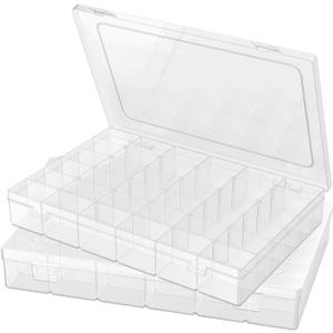 2 Pack Plastic Organizer Container Box, 36 Grids Clear Plastic Parts Organizer Box, for Beads, Art DIY, Crafts, Jewelry, Fishing Tackle with Label Stickers