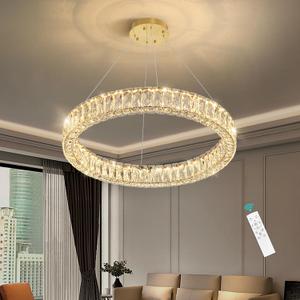 HAIXIANG Modern Crystal Chandelier Dimmable LED Ring Pendant Lights Adjustable Glam Chandeliers Lighting Fixtures for Dining Room Living Room Bedroom Gold Light, 1 Ring : 24"