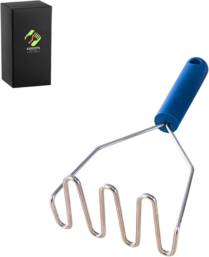 Large Stainless Steel Potato Masher with Soft Grip Handle – Heavy Duty Vegetable, Bean & Avocado Masher for Smooth & Creamy Mashes – Dishwasher Safe (Lagoon Blue)