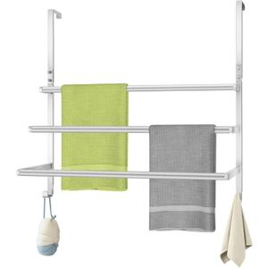 Over The Door Towel Rack, Over Door Towel Racks for Bathroom, Towel Rack with Hooks for Door Hanging, Towel Holder Over The Door Towel Bar 24Inch, Brushed Nickel