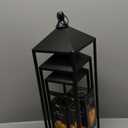 22'' 19'' 17'' Lanterns Decorative Outdoor Indoor, Set of 3 Black Metal Candle Lanterns Christmas Lanterns Modern Farmhouse Floor Lantern Decor for Room, Porch, Mantle, Patio, Garden