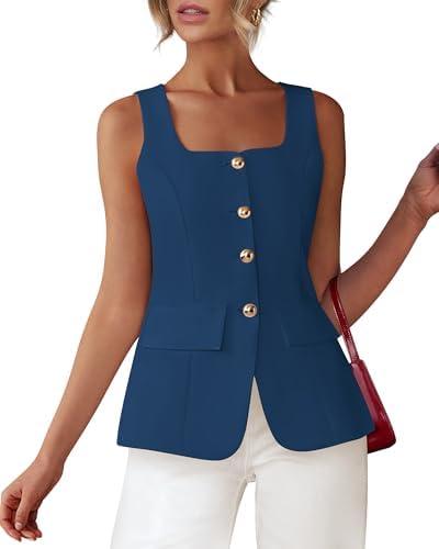 BTFBM Womens Sleeveless Suit Vests Dressy Casual Square Neck Business Work Waistcoat Summer Button Up Blazer Vest Tops, M BTFBM Womens Sleeveless Suit Vests Dressy Casual Square Neck Business Work Waistcoat Summer Button Up Blazer Vest Tops, M