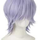 Short Purple Wig Cosplay Costume Wig Anime Halloween Wig (silvery White),9.92 x 7.83 x 1.89 in