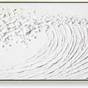 White Hand Painted Oil Painting Wall Art - Large Framed Ocean Waves 3D Textured Home Decor 48x24 Horizontal Canvas Minimalist Artwork Decoration for Living Room Bedroom