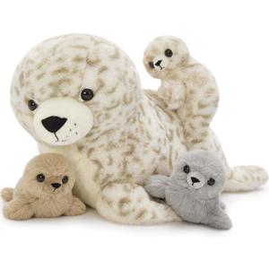 4 Pcs Seal Stuffed Animal Set, 20" Mother Plush Toy with 3 Babies in Mom's Belly, Cute Leopard Stuffed Seal Plushie for Girls Boys Kids, Kawaii Chirstmas Bithday 4 Pcs Seal Stuffed Animal Set, 20" Mother Plush Toy with 3 Babies in Mom's Belly, Cute Leopard Stuffed Seal Plushie for Girls Boys Kids, Kawaii Chirstmas Bithday
