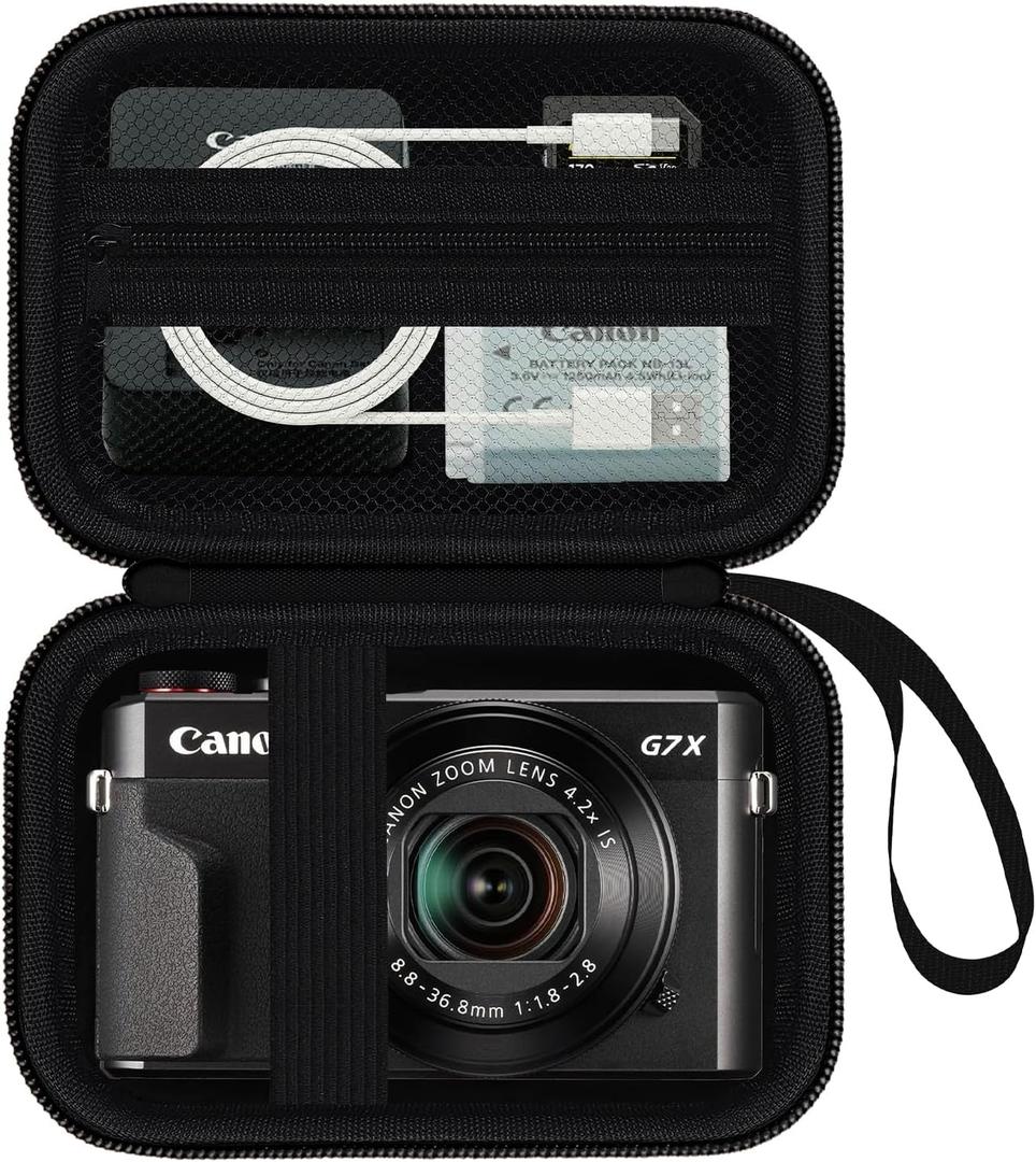 Camera Case for Canon PowerShot G7X Mark III/ G7 X Mark II/ SX740 hs Digital Camera, 4K Vlogging Camera Protective Cover Hard Travel Storage Bag, Mesh Pocket fits Cable, Batteries, Black