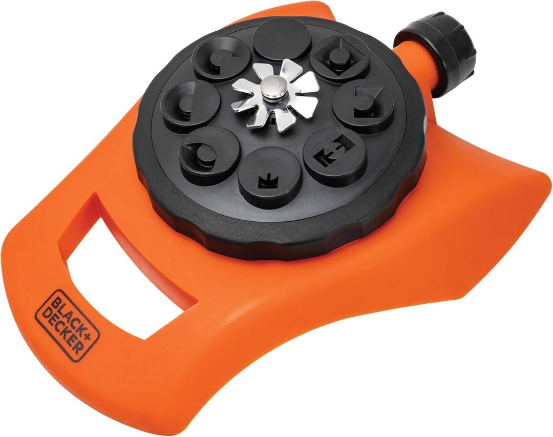 Black + Decker® 8-Pattern Turret Sprinkler – Up to 962 Sq. Ft. Coverage, Durable Build, Versatile Spray Options BD57392