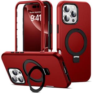 Designed for iPhone 16 Pro Max Case 6.9'' with Magnetic Ring Stand [Military Drop Protection][Compatible with Magsafe] Shockproof 16 Pro Max Phone Case for Men Women,Red 250922