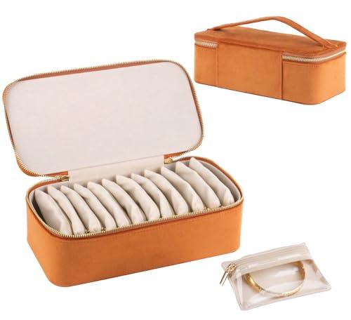 HofferRuffer Jewelry Box Organizer for Women Girls, Travel Jewelry Case with 12 Portable Zipper Bags, Jewelry Storage Ideal for Travel & Home Organization (12pcs-Brown Velvet)
