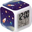 LED Alarm Clock Rocket Space Universe Pattern Creative Desk Table Clock Glowing Electronic Colorful Digital Clock for Unisex Adults Girl Boy Kids Children Toy Birthday Present Gift