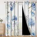 AWERT Floral Printed Blackout Curtains 63 Inches Long 2 Panels Blue Flowers Blossom Hydrangea Butterflies Romantic Window Treatments for Bedroom Living Room Thermal Insulating, Each Size 42x63 Inches
