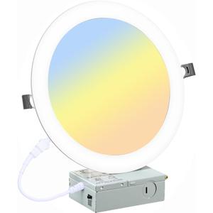 LZHOME 8 Inch LED Recessed Lighting with Junction Box Ultra-Thin, 3000K/4500K/6000K Selectable, 8" Dimmable Canless LED Downlight, 1800LM CRI80 High Brightness 5%-100% Recessed Light (1 Pack)