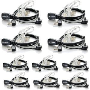 Case of 10, Retevis Walkie Talkies Earpiece with Mic 2 Pin Acoustic Tube Headset, for RT22 RT21 RT68 H777, Compatible with Pxton Baofeng BF-888S BF-T26 Kenwood walkie talkie, Two Way Radio Earpiece