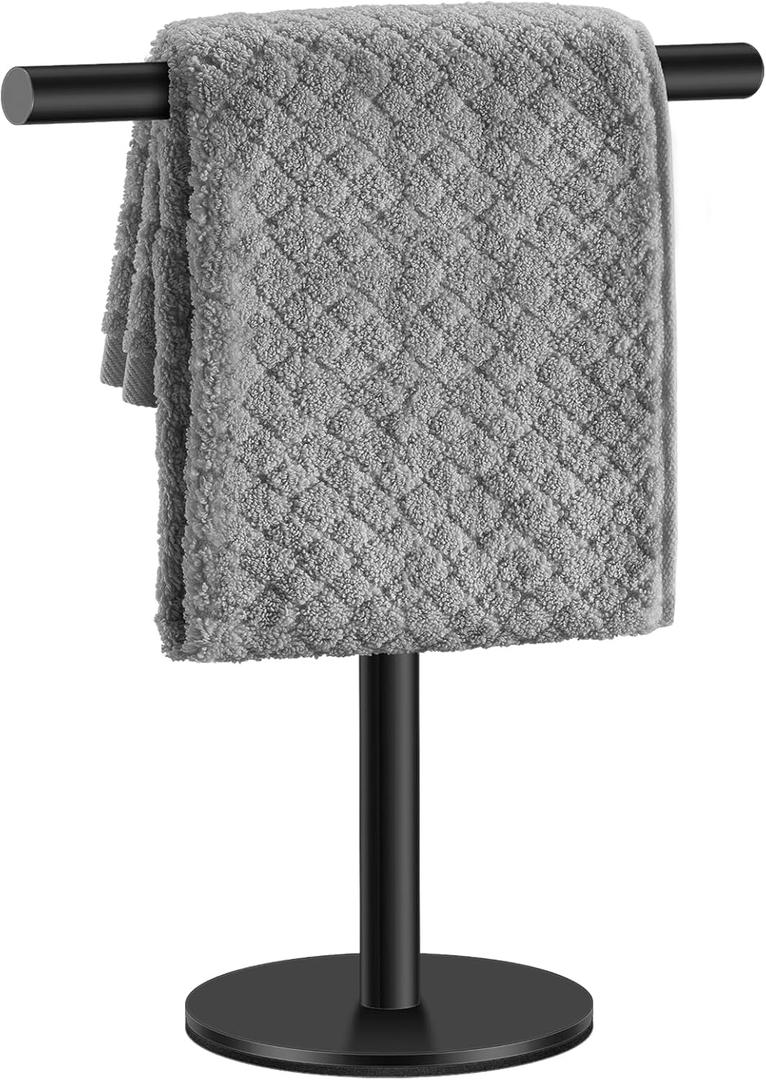 Elibbren Bath Hand Towel Holder Standing, Stainless Steel Matte Black Towel Bar Rack Stand for Bathroom and Kitchen Vanity Countertop, Modern Towel Holder, 1 Pack