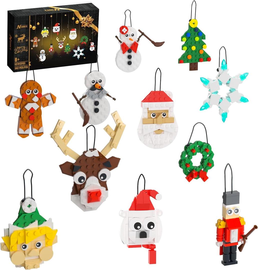 Christmas Ornaments Building Kit, Christmas Tree, Wreath, Santa, Snowman, Gingerbread, Reindeer, Nutcrackers, Snowflake 11-in-1. Stocking Stuffers Decor Toys Gifts for Boys Girls Kids