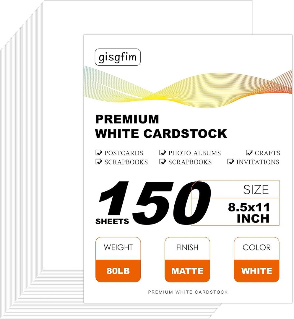 gisgfim 150 Pcs 80lb White Cardstock 8.5 x 11 Thick Paper Card Stock Heavyweight Cardstock Printer Construction Matte Cover for Invitations Business Wedding Printing DIY Card Menus Crafts Scrapbooking