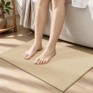 Bathroom Rugs Mat 24x17, Ultra Thin Non Slip Bath Mat Small Quick Dry Absorbent Bath Mat for Bathroom Floor, (Light Beige, 24"x17")
