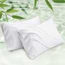 Bedsure Cooling Pillow Cases Queen Size Set of 2, Rayon Derived from Bamboo Cooling Pillowcases for Hot Sleepers, Cool Pillow Covers with Envelope Closure for Women, Men, White, 20x30 Inches