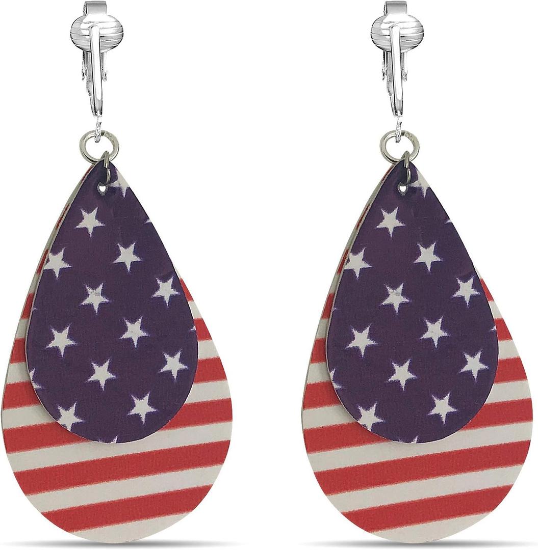Aloha Earrings American Flag Clip Earrings-USA Flag Clip Earrings-Star Clip Earrings-Fourth 4th of July Clip Earrings