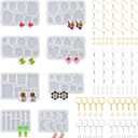 RESIN GO Resin Jewelry Molds, 128 Pcs Multiple UV Resin Earring Mold with Holes, Basic Epoxy Keychain Kits Bundle Complete Set, Necklace Pendant Moldes para Resina Epoxica for Female