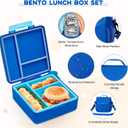 Lunch Box Set with Bento Box Container, 17OZ Stainless Steel Food Soup Thermo, Kids Water Bottle & Portable Insulated Lunch Bag Leakproof, Hot/Cold Retention for School, Travel(Blue)