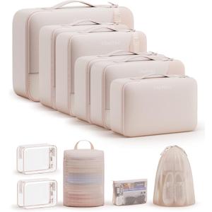 11 Set Packing Cubes for Travel, Gifts for Women Mom Kids, TSA Approved Bags for Makeup, Cosmetic, Toiletry, Suitcase Organizers for Checked Luggage, Cruise Essentials,Airplane Accessories, Beige