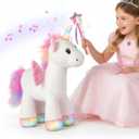 iPlay, iLearn Plush Magic Unicorn Toy W/Remote Control Fairy Magical Wand, Girl Music Unicorn Stuffed Animal W/LED Light Sound, Interactive Birthday Gift 18 24 Month Baby Toddler 2 3 4 5 6 7 Year Kid