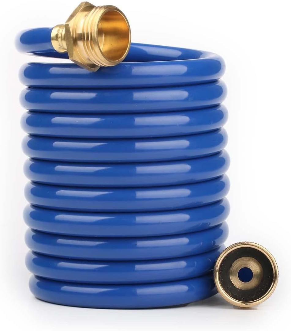EVA Coil Garden Hose for Gardener: Retractable Self Coiling Hoses with 3/4" GHT Solid Brass Fittings - Kink Free and Flexible for Home and Garden Yard (10FT, Blue)