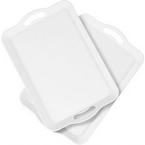 2 Pack Large Melamine Serving Trays White with Handles, 16x11 Rectangular Melamine Serving Food Platter, Dishwasher Safe Trays for Eating Appetizer Charcuterie Snack Fruit Desserts