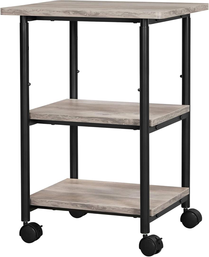 VASAGLE Printer Stand with Locking Wheels, 3-Tier Shelf, Industrial Under Desk Heavy-Duty Mobile Cart for Home Office, Heather Greige and Black UOPS003B02