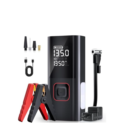 Jump Starter with Air Compressor Black