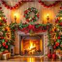 WOLADA Christmas Fireplace Fabric Backdrop Christmas Tree Wreath Fireplace Decoration Banner Photography Background 94.49x70.87 Inches FW133