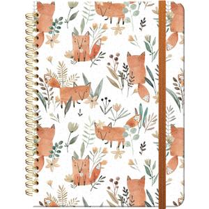 2 x Ruled Spiral Writing Notebook,A5 Hardcover Lined College Journal for Women, Strong Twin-Wire Binding with Premium Paper,8.4" X 6",Perfect for School, Office, Home(Cute Fox Flower)