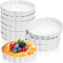 Foraineam 10 Pack 8 Oz Creme Brulee Ramekins, 6 Inch Round Fluted Quiche Dishes, Porcelain Pie Pan Shallow Baking Dish Oven Safe for Baking Souffle, Apple Pie, Quiche, Tart