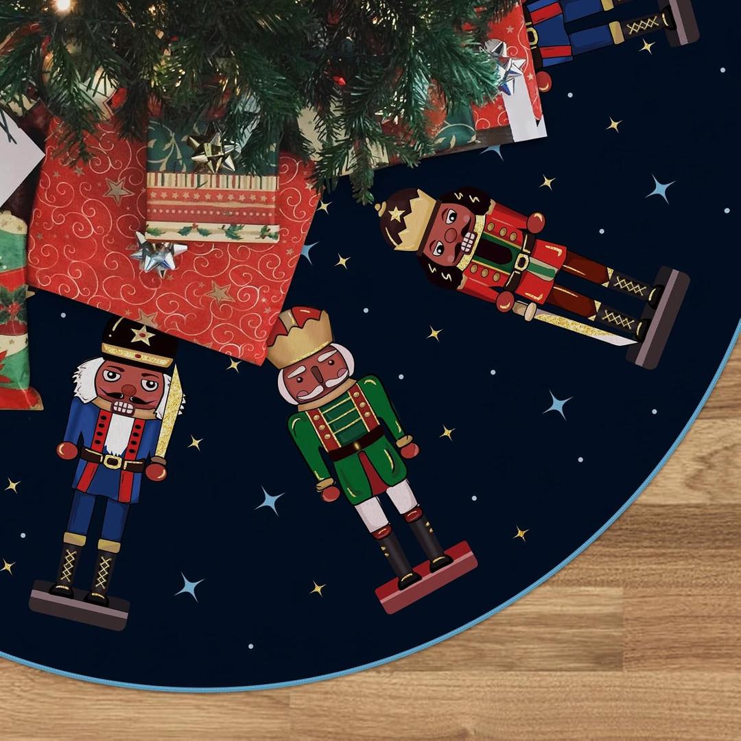 Christmas Tree Skirt Navy Blue Tree Skirt Nutcracker Christmas Xmas Winter Tree Skirt 36 Inch for Christmas Indoor Outdoor Decorations