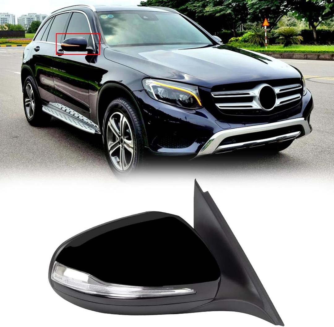 Passenger Side Mirror Fit for 2016-2020 Mercedes Benz W253 GLC200 GLC300 GLC260 Car Rear View Mirror Assembly Side Door Mirrors for Mercedes Benz Accessories Folding, Heating, Floor Light, Blindspot (Black-Right-1)