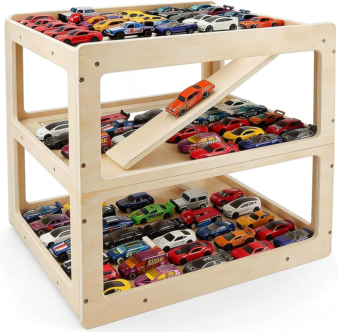Display Case for Hot Wheels Garage & Matchbox Cars 1/64 Scale Diecast Toy Car Garage, Storage Case for Hot Wheels, Parking Diorama Toy Car Parking Ramp