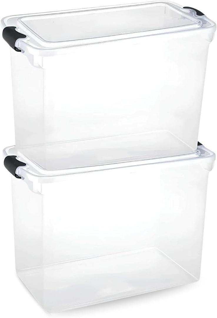 HOMZ 2-Pack Latching Lid, Large Clear Plastic Storage Bins w/Lids, 112 Quart, Gray Latch - Stackable Container Boxes for Home, Bathroom, and Office Organization
