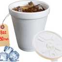 8OZ Foam Cups for Hot & Cold Drinks With Lids, USA-Made 50-Pack - Ideal Styrofoam Coffee Cups, Insulating To-Go Cups for Soda, Tea, Juice - Sturdy, Disposable & comparable to Industry standard 8J8