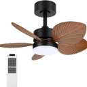 DAKASON Tropical Ceiling Fan with LED Light and 5 Palm Leaf Blades, 26" Quiet Reversible DC Motor, Brown Fan for Patio and Hallway